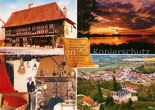 Beaulon Maison a pans de bois Coucher de soleil sur lAllier Musee de la Sologne Bourbonnaise Vue generale aerienne avec le chateau Beaulon