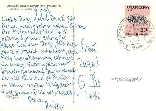 Warmensteinach Blick vom Hoellfelsen Warmensteinach