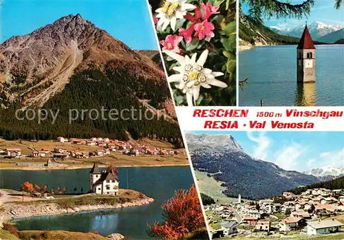 Reschen_am_See_Tirol Panorama Kirchturm im See Reschen_am_See_Tirol