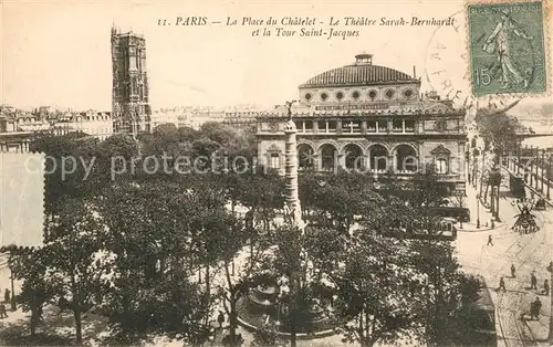 Paris Place du Chatelet Theatre Sarah Bernhardt Tour Saint Jacques Paris