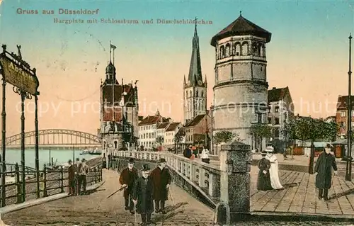 Duesseldorf Burgplatz mit Schlossturm und Duesselschloesschen Duesseldorf