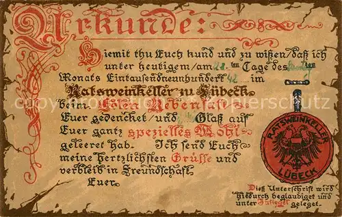Luebeck Ratsweinkeller Urkunde Siegel Luebeck