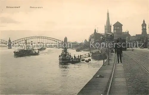 Duesseldorf Rheinansicht Bootsanleger Dampfer Rheinbruecke Duesseldorf