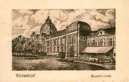 Duesseldorf Kunstpalast Original Federzeichnung Rudi Mueller Kuenstlerkarte Duesseldorf
