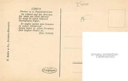 Luebeck Merkur an der Puppenbruecke Statue Luebeck