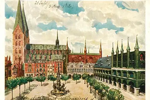 Luebeck Marktplatz Marienkirche Rathaus Kuenstlerkarte Luebeck