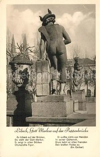 Luebeck Gott Merkur auf der Puppenbruecke Statue Luebeck