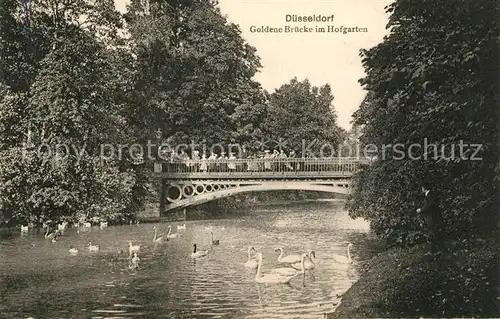 Duesseldorf Goldene Bruecke im Hofgarten Schwaene Duesseldorf