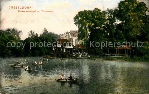 Duesseldorf Schwanenspiegel mit Fischerhaus Duesseldorf