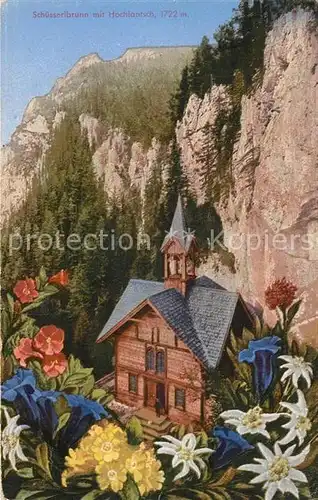 Lantsch Wallfahrtskapelle Schuesserlbrunn mit Hochlantsch Alpenflora Kuenstlerkarte Lantsch