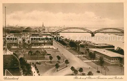 Duesseldorf Rheinterrasse Rheinbruecke Kupfertiefdruck Duesseldorf