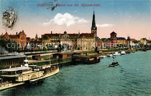 Duesseldorf Blick von der Rheinbruecke Dampfer Duesseldorf