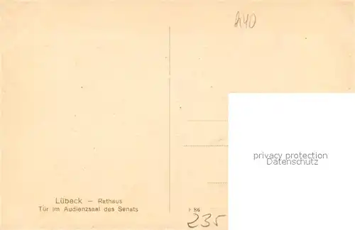 Luebeck Rathaus Tuer im Audienzsaal des Senats Gemaelde Luebeck