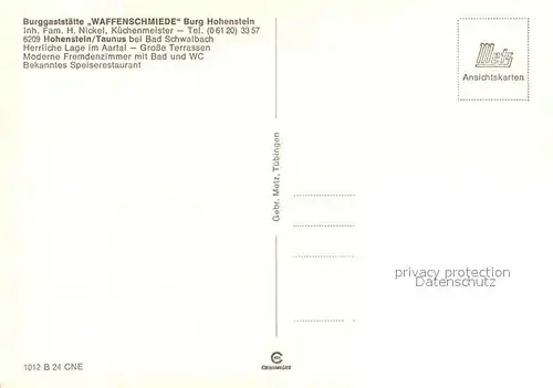 AK / Ansichtskarte Hohenstein_Untertaunus Burggaststaette Waffenschmiede Hohenstein_Untertaunus