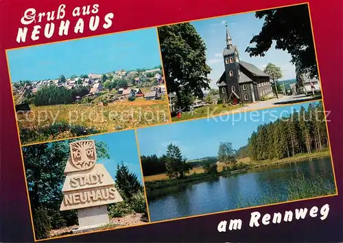 AK / Ansichtskarte Neuhaus_Rennweg Stadtkirche Stadtwappen Wulstteich Neuhaus Rennweg