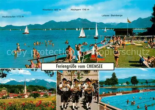 AK / Ansichtskarte Chiemsee Freibad Loferer Steinberge Hochgern Hochfelln  Chiemsee