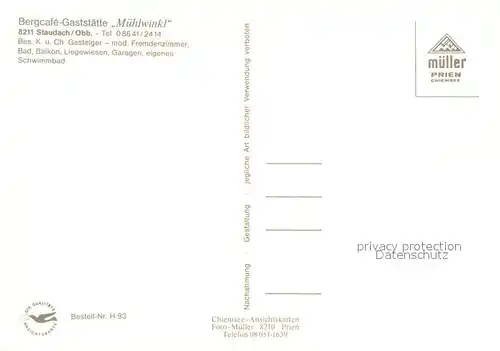 AK / Ansichtskarte Staudach_Oberbayern Bergcafe Muehlwinkl Staudach Oberbayern