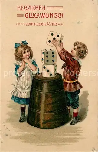 AK / Ansichtskarte Wuerfelspiel Kinder Neujahr Litho Wuerfelspiel