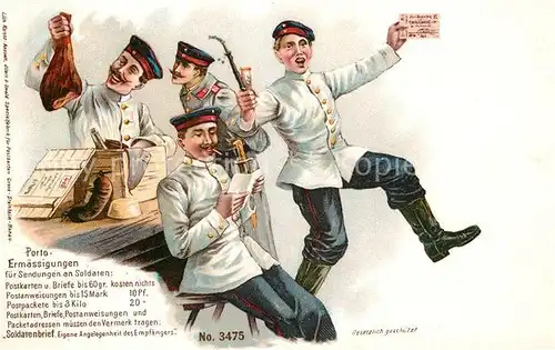 AK / Ansichtskarte Soldatenleben Porto Ermaessigung Paket Brief Schinken Wurst Pfeife Litho  Soldatenleben