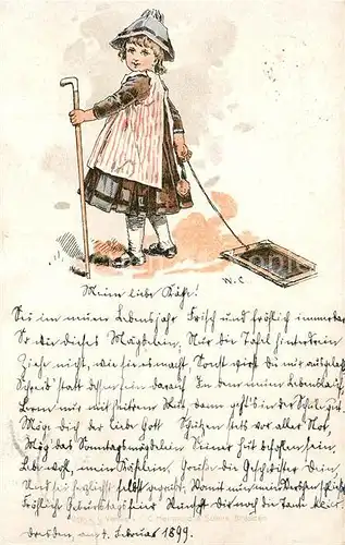 AK / Ansichtskarte Schultafel Kind Maedchen Wanderstock  Schultafel