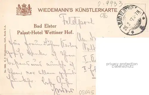 AK / Ansichtskarte Verlag_Wiedemann_WIRO_Nr. 2908 Bad Elster Palast Hotel Wettiner Hof  Verlag_Wiedemann_WIRO_Nr.