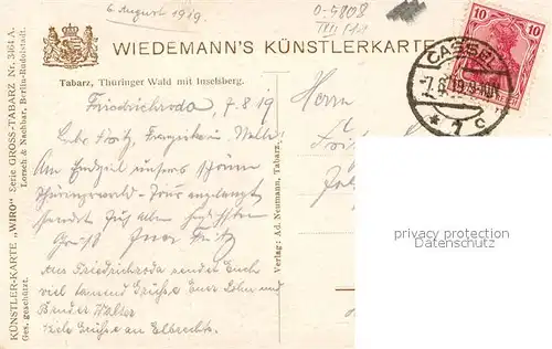 AK / Ansichtskarte Verlag_Wiedemann_WIRO_Nr. 3464 A Tabarz Inselsberg Verlag_Wiedemann_WIRO_Nr.