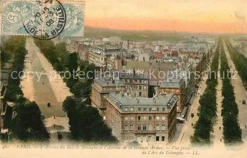 AK / Ansichtskarte Paris Avenue de Bois de Boulogne et Avenue de la Grnade Armee Vue prise de l`Arc de Triomphe Paris