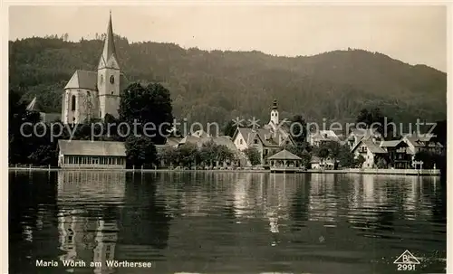 AK / Ansichtskarte Maria_Woerth_Woerthersee Seepartie mit Kirche Maria_Woerth_Woerthersee