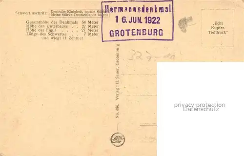 AK / Ansichtskarte Detmold Figur des Hermannsdenkmals Teutoburger Wald Kupfertiefdruck Detmold