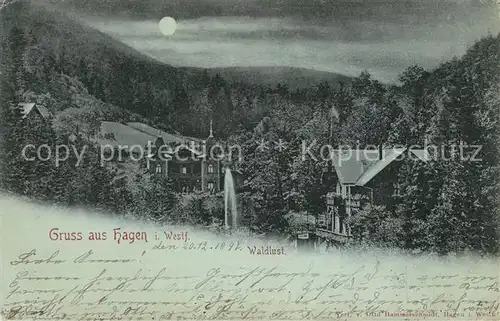 AK / Ansichtskarte Hagen_Westfalen Gaststaette Waldlust im Mondschein Hagen_Westfalen