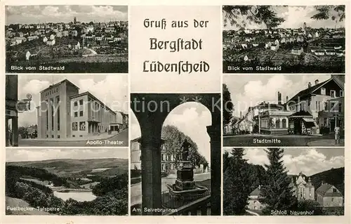 AK / Ansichtskarte Luedenscheid Panorama Blick vom Stadtwald Apollotheater Stadtmitte Schloss Neuenhof Selvebrunnen Fuelbecker Talsperre Luedenscheid