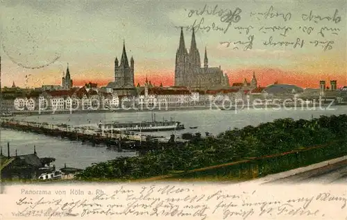 AK / Ansichtskarte Koeln_Rhein Panorama Blick ueber den Rhein Schiffsbruecke Dom Koeln_Rhein