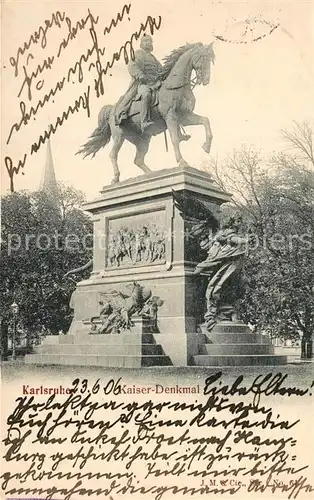 AK / Ansichtskarte Karlsruhe_Baden Kaiser Denkmal Reiterstandbild Karlsruhe_Baden