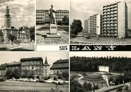 AK / Ansichtskarte Slany Radnice Pomnik Bedricha Smetany Sidliste Cast Namesti kvetna s Velvarskou branou Pfirodni kino Slany