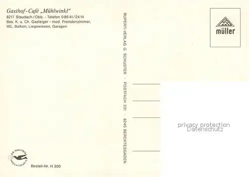 AK / Ansichtskarte Staudach_Oberbayern Gasthof Muehlwinkl Staudach Oberbayern