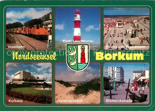 AK / Ansichtskarte Borkum_Nordseebad Leuchtturm Inselbahn Bismarckstrasse  Borkum_Nordseebad