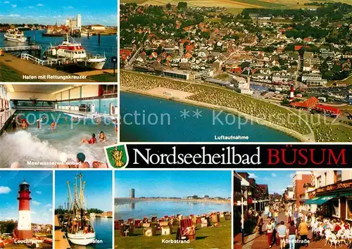 AK / Ansichtskarte Buesum_Nordseebad Fliegeraufnahme Hafen Leuchtturm  Buesum_Nordseebad