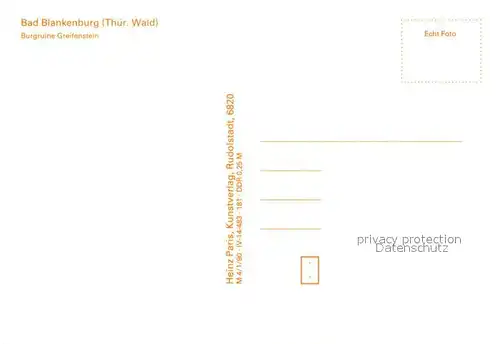 AK / Ansichtskarte Bad_Blankenburg Burgruine Greifenstein Bad_Blankenburg