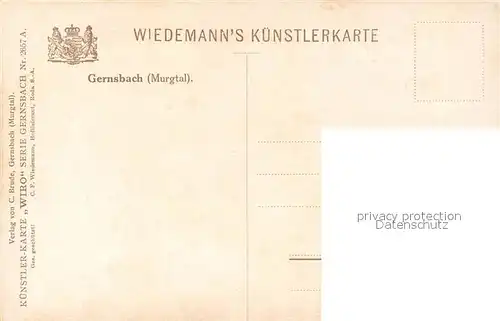 AK / Ansichtskarte Verlag_Wiedemann_WIRO_Nr. 2657 A Gernsbach Murgtal  Verlag_Wiedemann_WIRO_Nr.