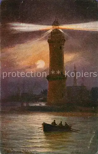 AK / Ansichtskarte Leuchtturm_Lighthouse Warnemuende Kuenstlerkarte Alfred Jensen  Leuchtturm Lighthouse
