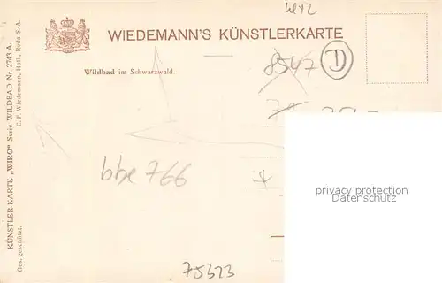 AK / Ansichtskarte Verlag_Wiedemann_WIRO_Nr. 2743 A Wildbad Schwarzwald  Verlag_Wiedemann_WIRO_Nr.