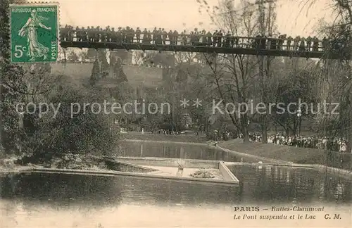 AK / Ansichtskarte Paris Buttes Chaumont Pont suspendu et le Lac Paris