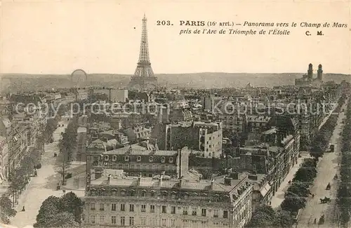 AK / Ansichtskarte Paris Champ de Mars pris de l`Arc de Triomphe de l`Etoile Paris