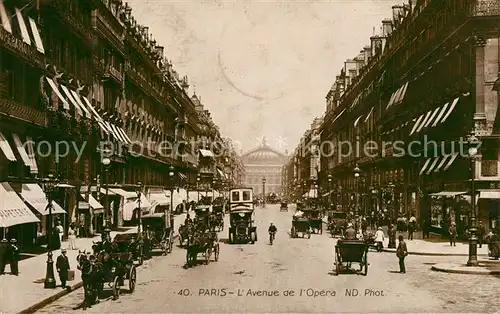 AK / Ansichtskarte Paris L`Avenue de l`Opera Pferdekutschen Bus Paris
