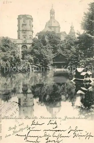 AK / Ansichtskarte Mannheim Alte Sternwarte mit Jesuitenkirche Schwanenteich Mannheim