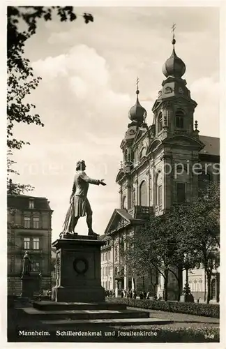 AK / Ansichtskarte Mannheim Schillerdenkmal Statue Jesuitenkirche Mannheim