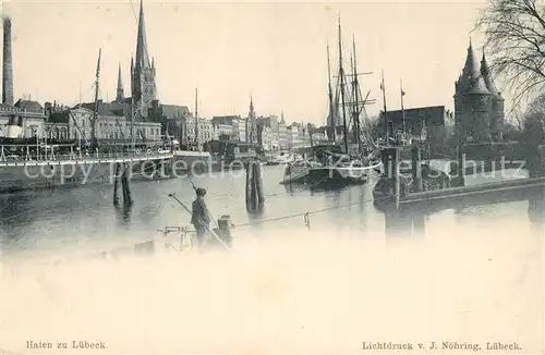 AK / Ansichtskarte Luebeck Hafen Segelschiff Holstentor Kirche Lichtdruck Luebeck