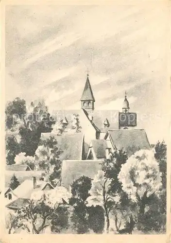 AK / Ansichtskarte Enger Ortsansicht mit Kirche nach Originalzeichnung von Eva Heiner Kuenstlerkarte 1000 Jahrfeier Enger