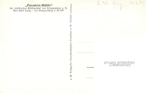 AK / Ansichtskarte Klingenberg_Main Paradeis Muehle Klingenberg Main