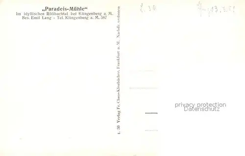 AK / Ansichtskarte Klingenberg_Main Paradeis Muehle Klingenberg Main